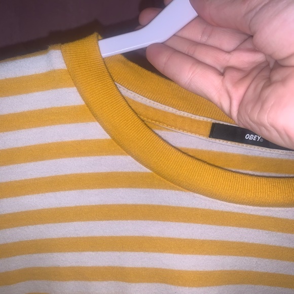 Obey shirt yellow stripe size large men’s tshirt - Picture 5 of 5